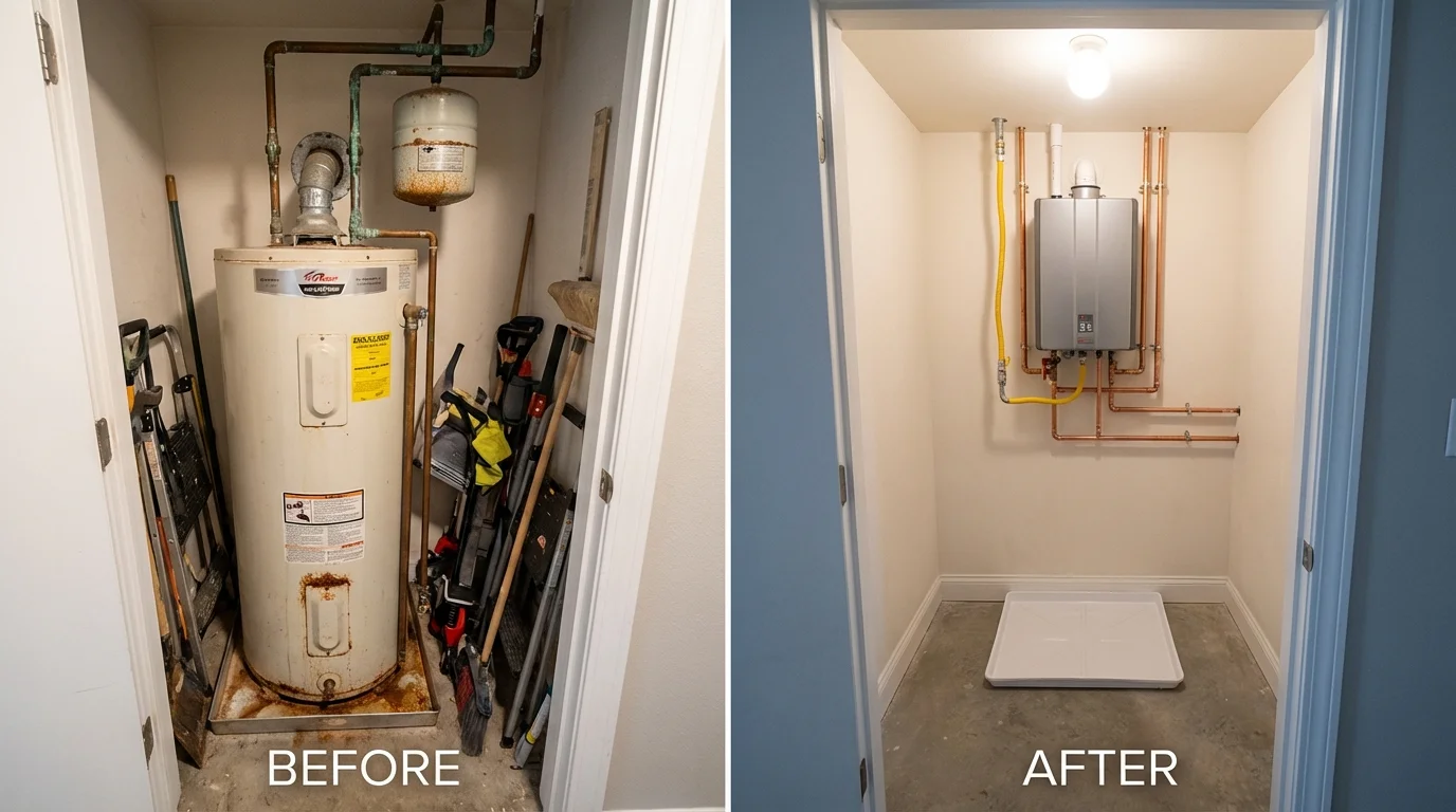 Tank water heater versus wall-mounted tankless unit comparison for Fontana, WI homeowners